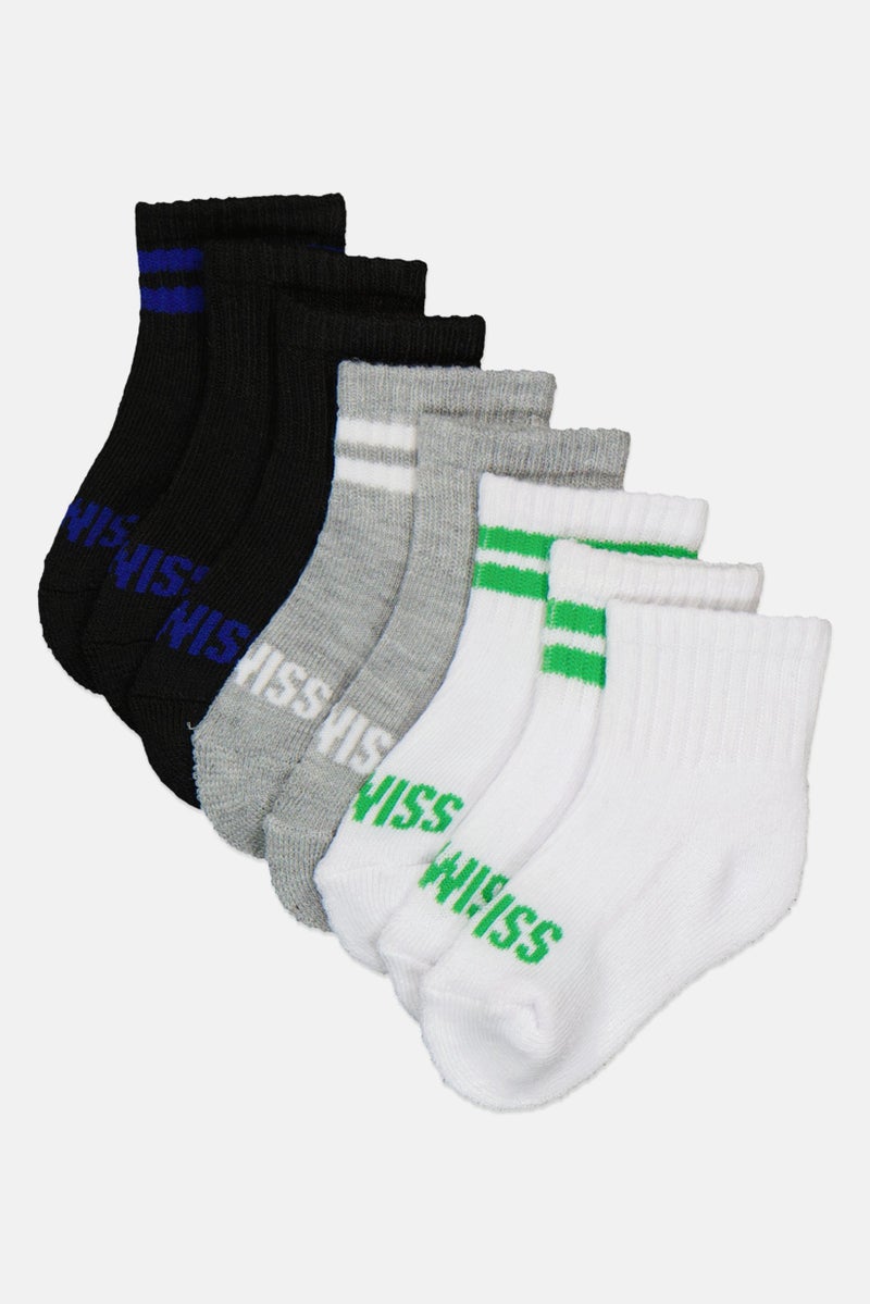 K-SWISS Toddlers Boy 8 Pairs Brand Logo Quarter Socks, Multicolor - Image 1