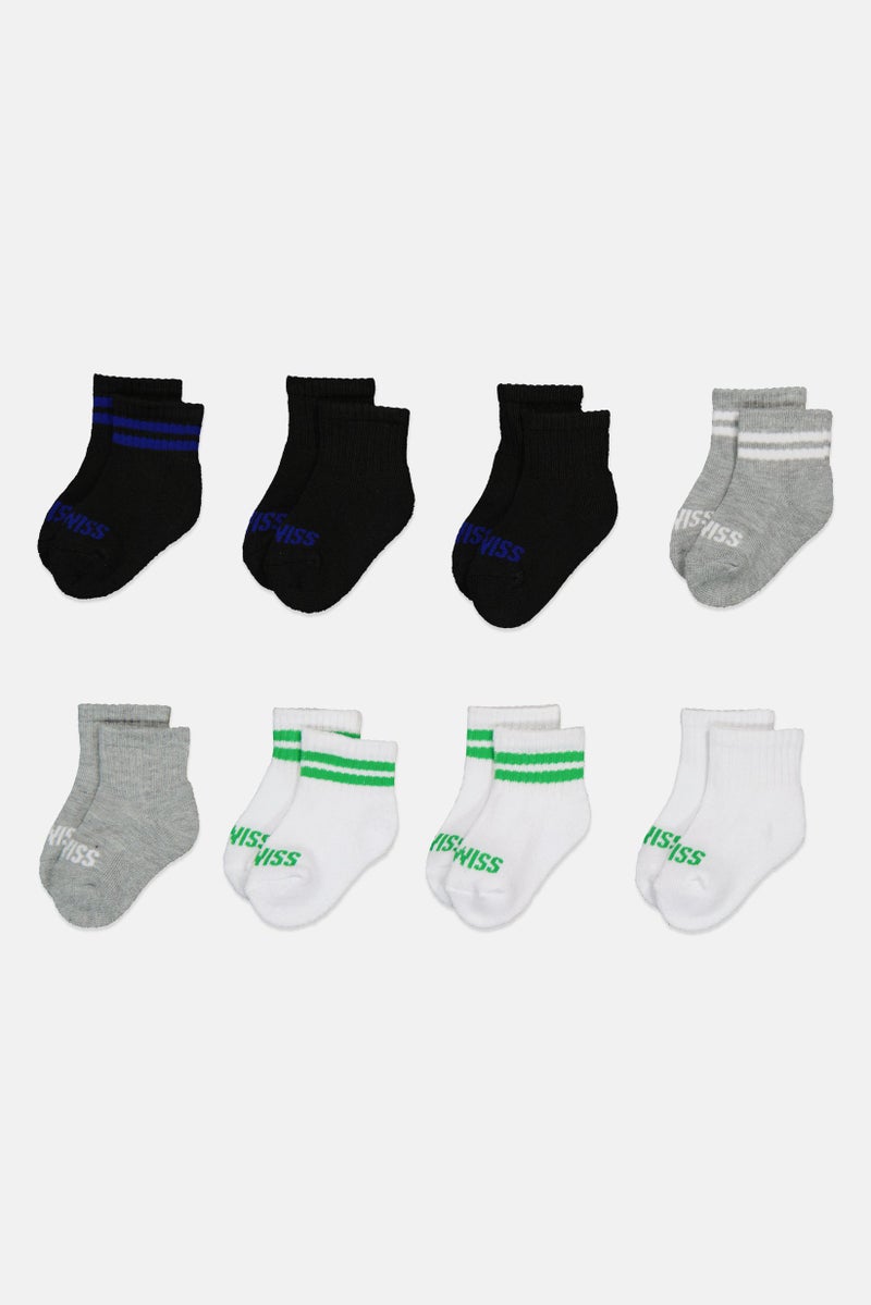 K-SWISS Toddlers Boy 8 Pairs Brand Logo Quarter Socks, Multicolor - Image 3