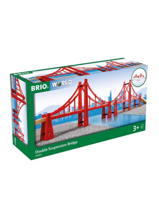 BRIO World Double Suspension Bridge - FSC-Certified Longest Wooden Train Track Bridge - Compatible with All BRIO Railway Sets - 5-Piece Set of 2 Bridges & 3 Tracks - Creative Fun for Kids Ages 3 & Up - Image 1