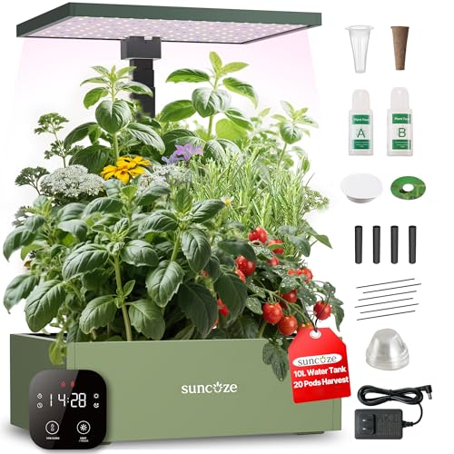 SUNCOZE 20 Pods Hydroponics Growing System Kit, Indoor Herb Garden with Grow Light 30W, 10L Large Water Tank with Adjustable Height to 25", Quiet Pump, Gardening Gifts, Green - Image 1