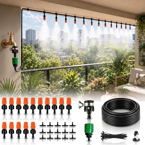 JERN DIY 15 Nozzle Misting Cooling Kit for Balcony, Lawn & Plants – Outdoor Summer Water Misting Spray System with Adjustable Nozzles for Patio, Garden & Plant Watering - Image 1