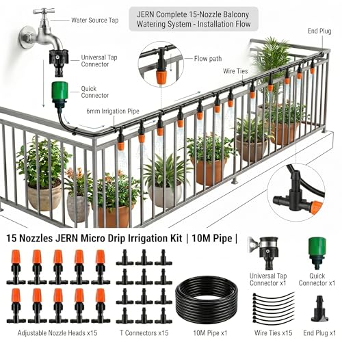 JERN DIY 15 Nozzle Misting Cooling Kit for Balcony, Lawn & Plants – Outdoor Summer Water Misting Spray System with Adjustable Nozzles for Patio, Garden & Plant Watering - Image 3