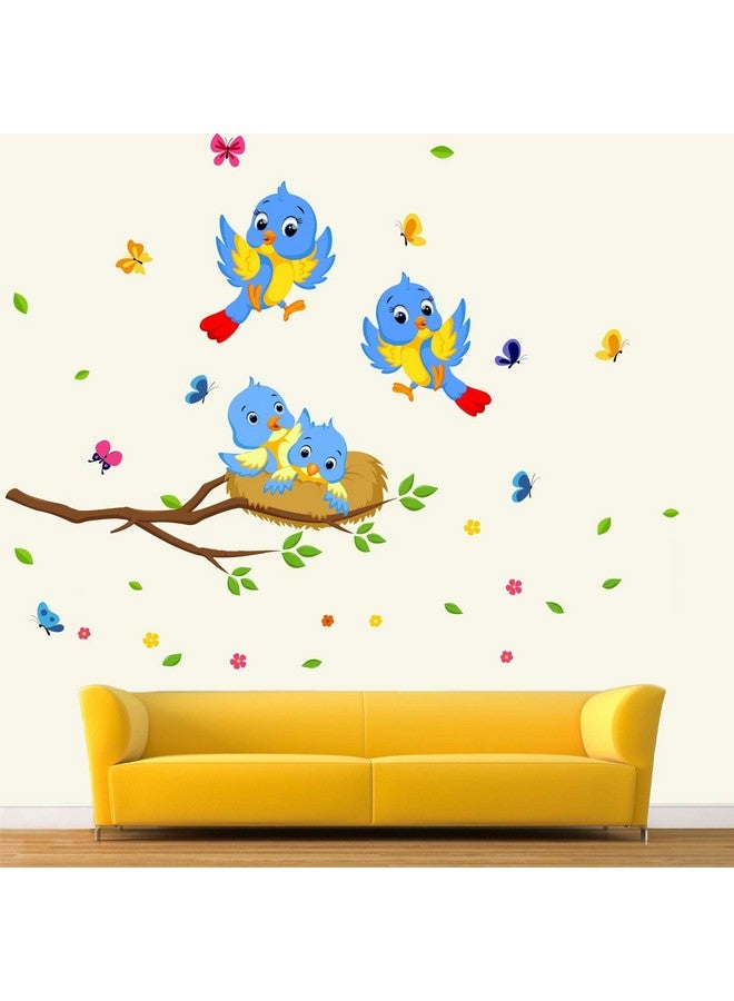 عصا لي ملصق حائط StickMe "Happy - Birds - Family - Nest - Butterfly - Flowers - Decorative - Creative - Colorful" -SM742 (متعدد الألوان، فينيل - 120 سم × 100 سم) - Image 1