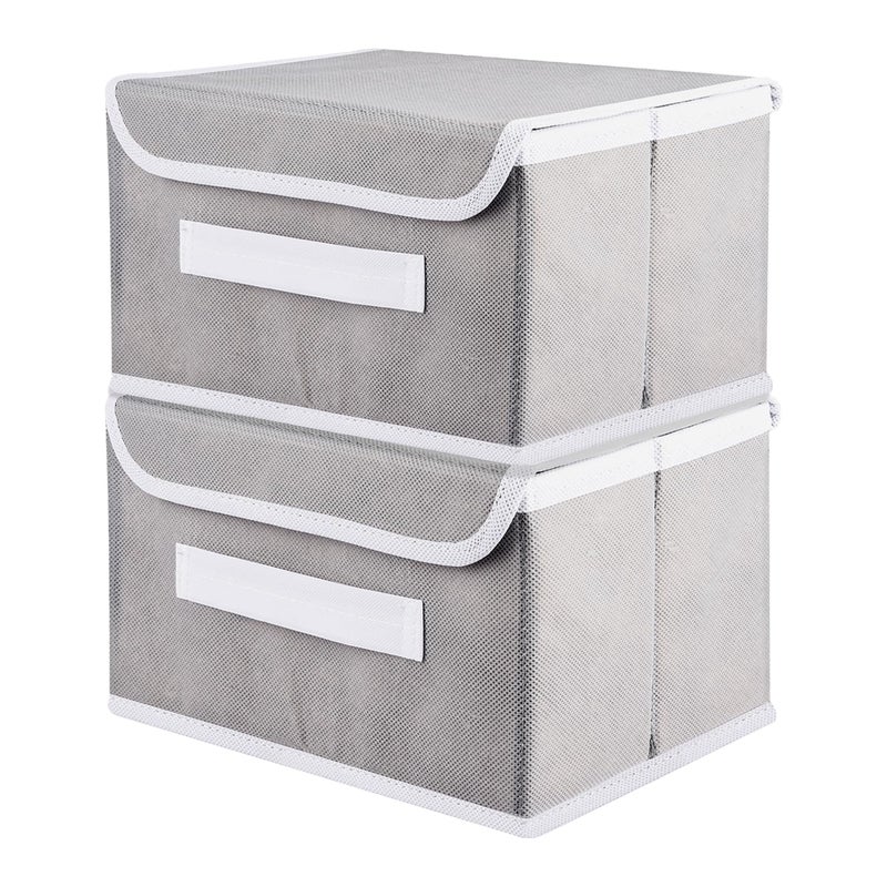 Kuber Industries Kuber Industries Drawer Storage Box Plain Dhakkan Storage Box NonWoven Clothes Organizer For Toys Storage Box with Handle Medium Pack of 2 Gray  - Image 1
