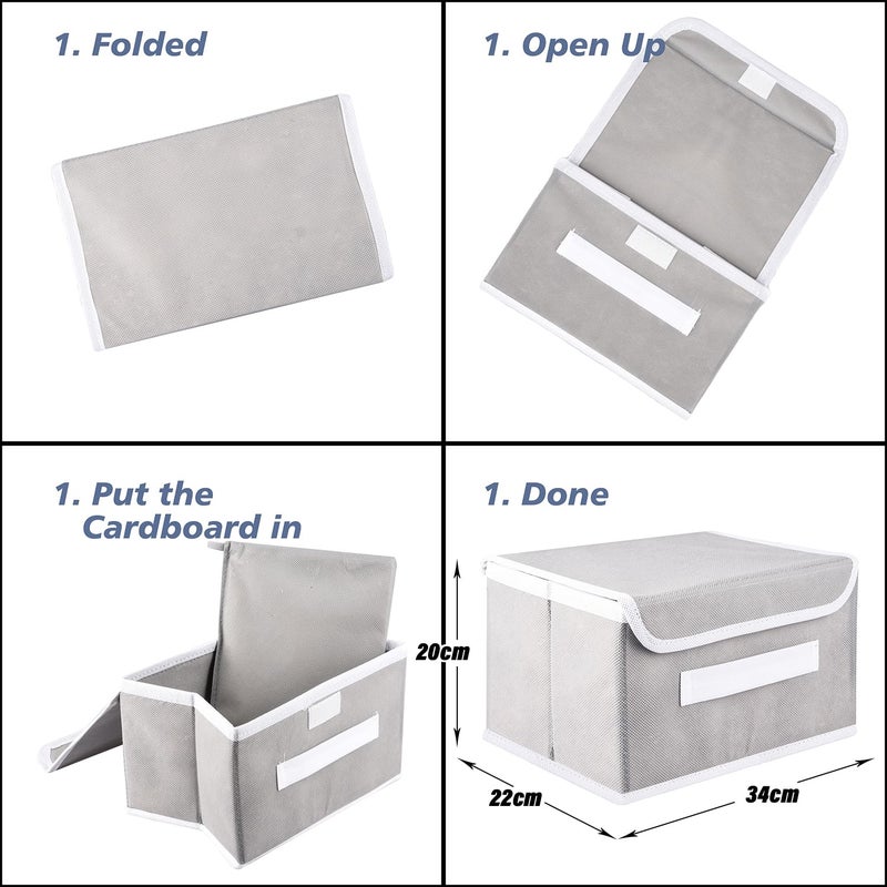 Kuber Industries Kuber Industries Drawer Storage Box Plain Dhakkan Storage Box NonWoven Clothes Organizer For Toys Storage Box with Handle Medium Pack of 2 Gray  - Image 3