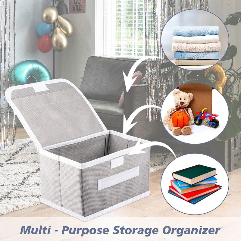 Kuber Industries Kuber Industries Drawer Storage Box Plain Dhakkan Storage Box NonWoven Clothes Organizer For Toys Storage Box with Handle Medium Pack of 2 Gray  - Image 4