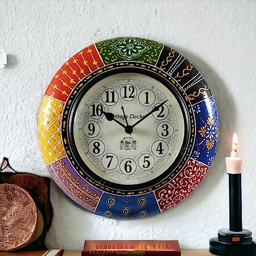 Vintage Clock Painted Handcrafted Wooden Wall Clock/One Year Warranty / 5583-10-H - Image 3