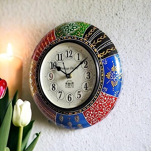Vintage Clock Painted Handcrafted Wooden Wall Clock/One Year Warranty / 5583-10-H - Image 2