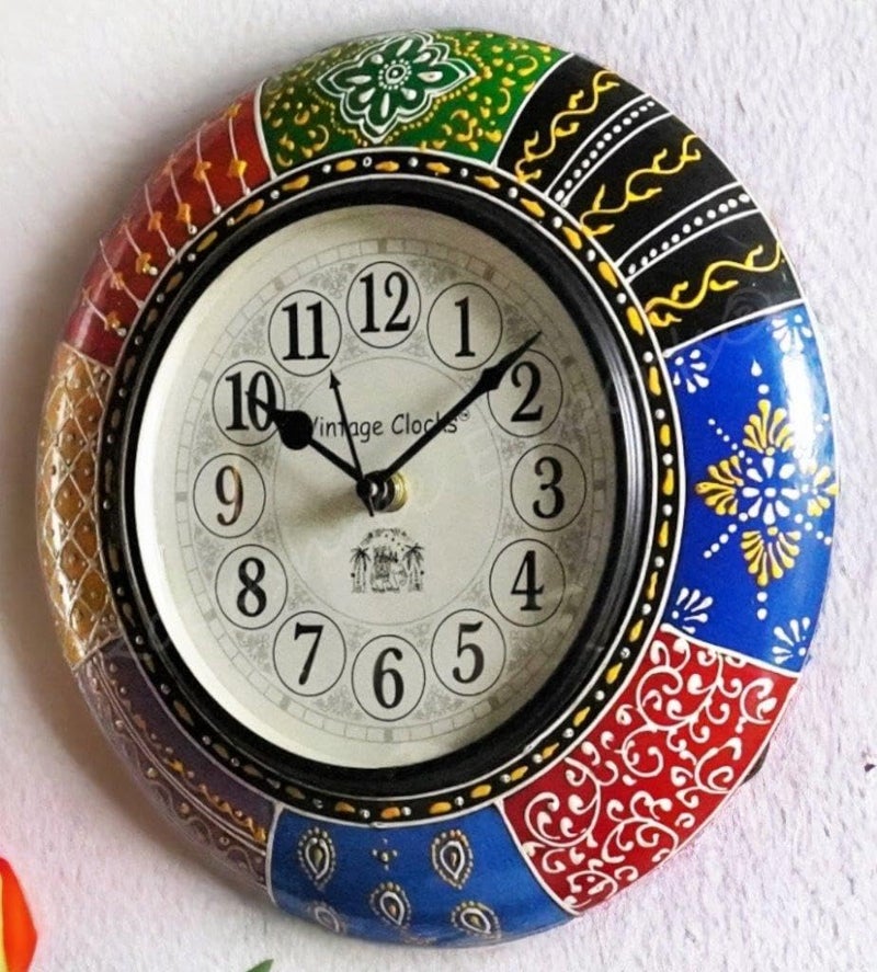 Vintage Clock Painted Handcrafted Wooden Wall Clock/One Year Warranty / 5583-10-H - Image 1