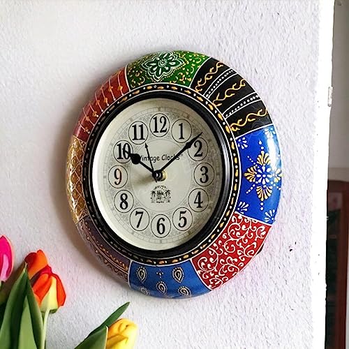 Vintage Clock Painted Handcrafted Wooden Wall Clock/One Year Warranty / 5583-10-H - Image 4