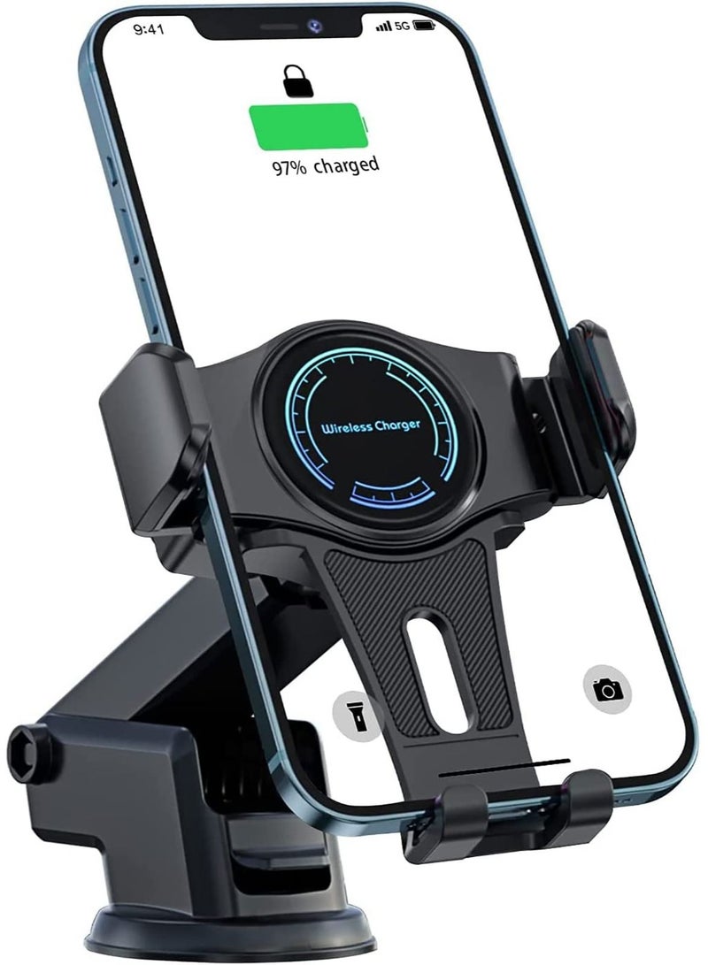 Y&D Wireless Car Charger Mount,15W Qi Fast Charging Auto-Clamping Phone Holder, Air Vent Windshield Dashboard Mount for iPhone 14/13/12 Samsung S22/S21/Note22/Note21 - Image 1