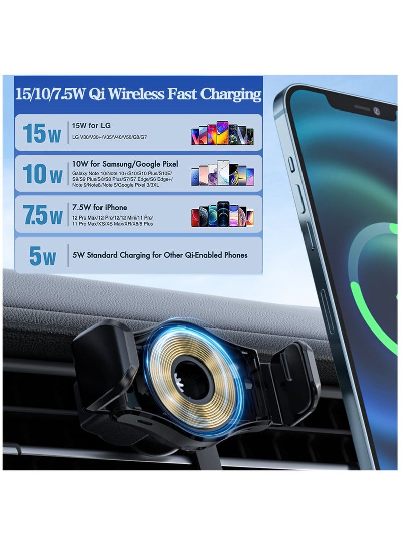 Y&D Wireless Car Charger Mount,15W Qi Fast Charging Auto-Clamping Phone Holder, Air Vent Windshield Dashboard Mount for iPhone 14/13/12 Samsung S22/S21/Note22/Note21 - Image 4
