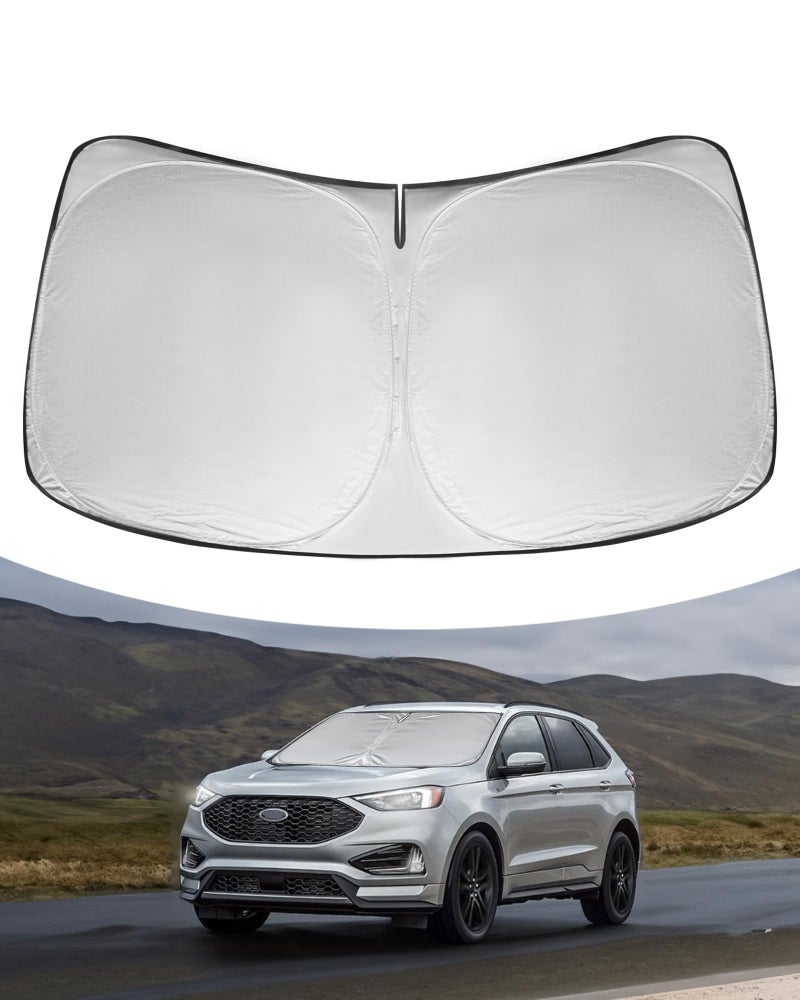 Rogierra Windshield Sun Shade for Ford Edge SUV 20152022 Accessories Foldable Front Window Sun Shade Shield Protector Silver