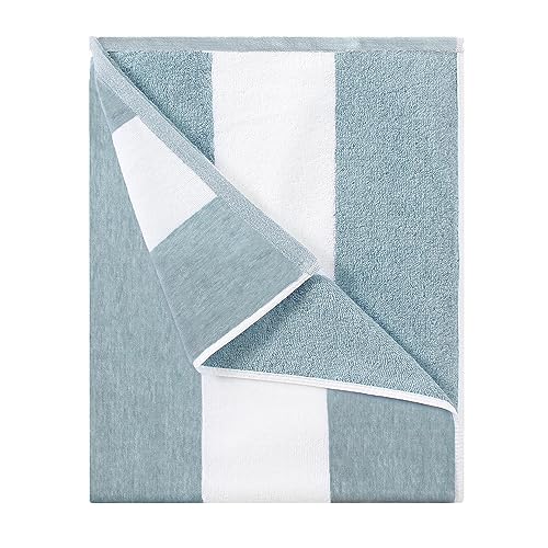 HENBAY Cotton Oversized Beach Towel - Large 70 x 35 Inch Pool Towel, Smoke Blue Striped Quick Dry Swimming Cabana Towel - Image 1