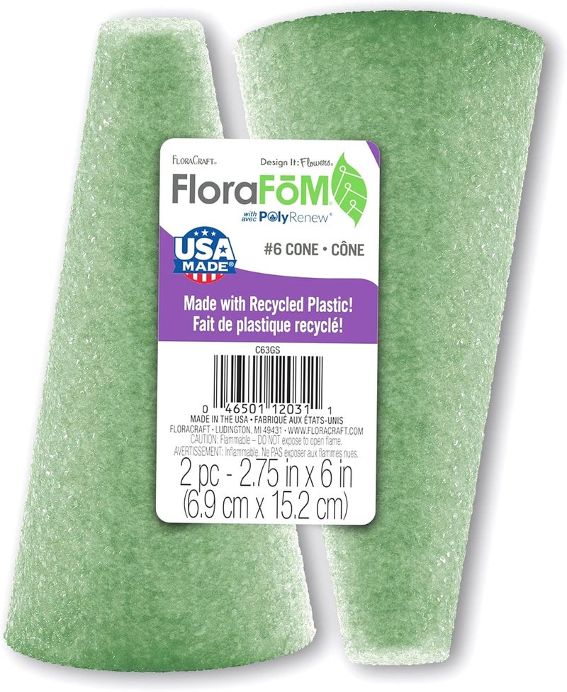 FloraCraft FloraFōM Green Foam Cone - 2 Piece Set, 2.75 Inch x 6 Inch - Image 1