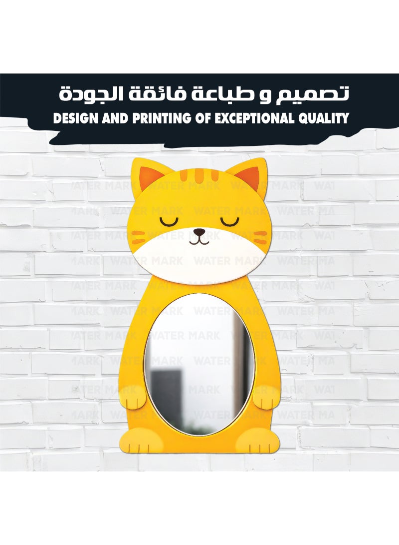 مرآة حائط للأطفال علي شكل قط  للاولاد مصنوعة من خشب عالي الجودة بتصميم ديكور عصرية، آمنة تمامًا وغير قابلة للكسر، خفيفة الوزن وسهلة التركيب لتضفي أناقة على غرفة الطفل - Image 2