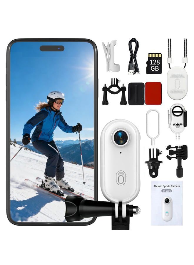 NUISK 4K Thumb Action Camera | 128G Sports Camera for POV Photoshooting: Waterproof Sports Camera The Size of a Thumb Suitable for Running Cycling Swimming Hiking Adventure Etc (White) - Image 1