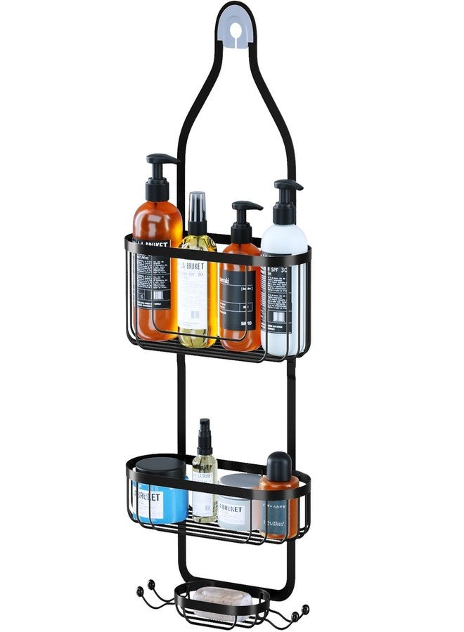 Kadolina Bathroom Hanging Shower Organizer, Over Head Shower Caddy Shower Storage Rack Basket with Hooks for Razor and Sponge Rustproof, Black [Patented] - Image 1