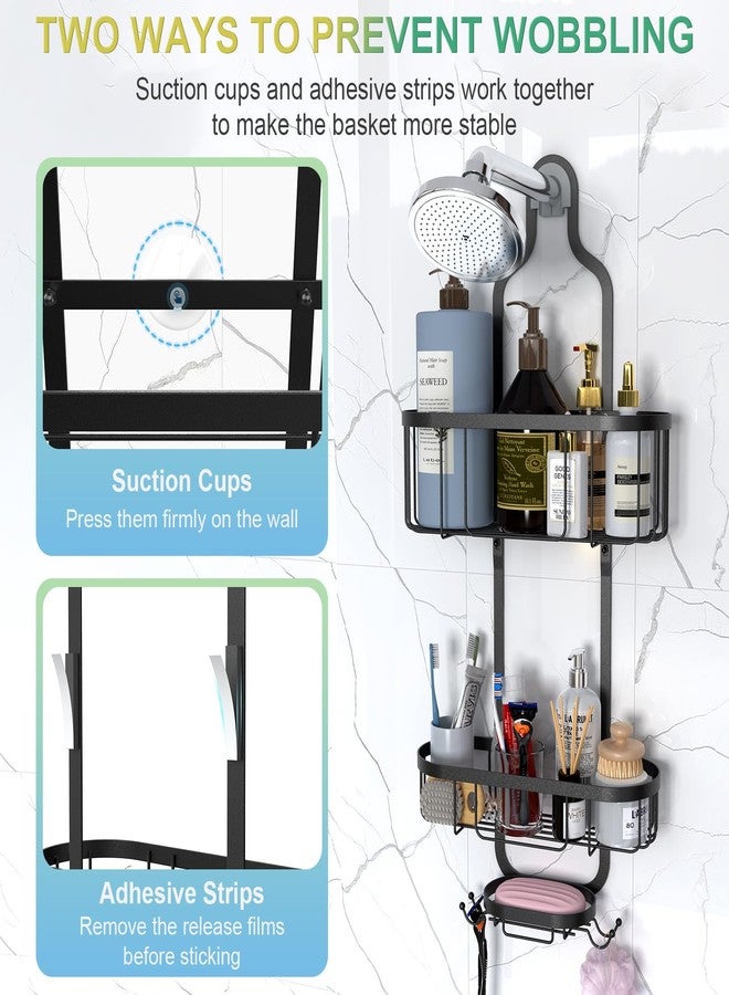 Kadolina Bathroom Hanging Shower Organizer, Over Head Shower Caddy Shower Storage Rack Basket with Hooks for Razor and Sponge Rustproof, Black [Patented] - Image 2