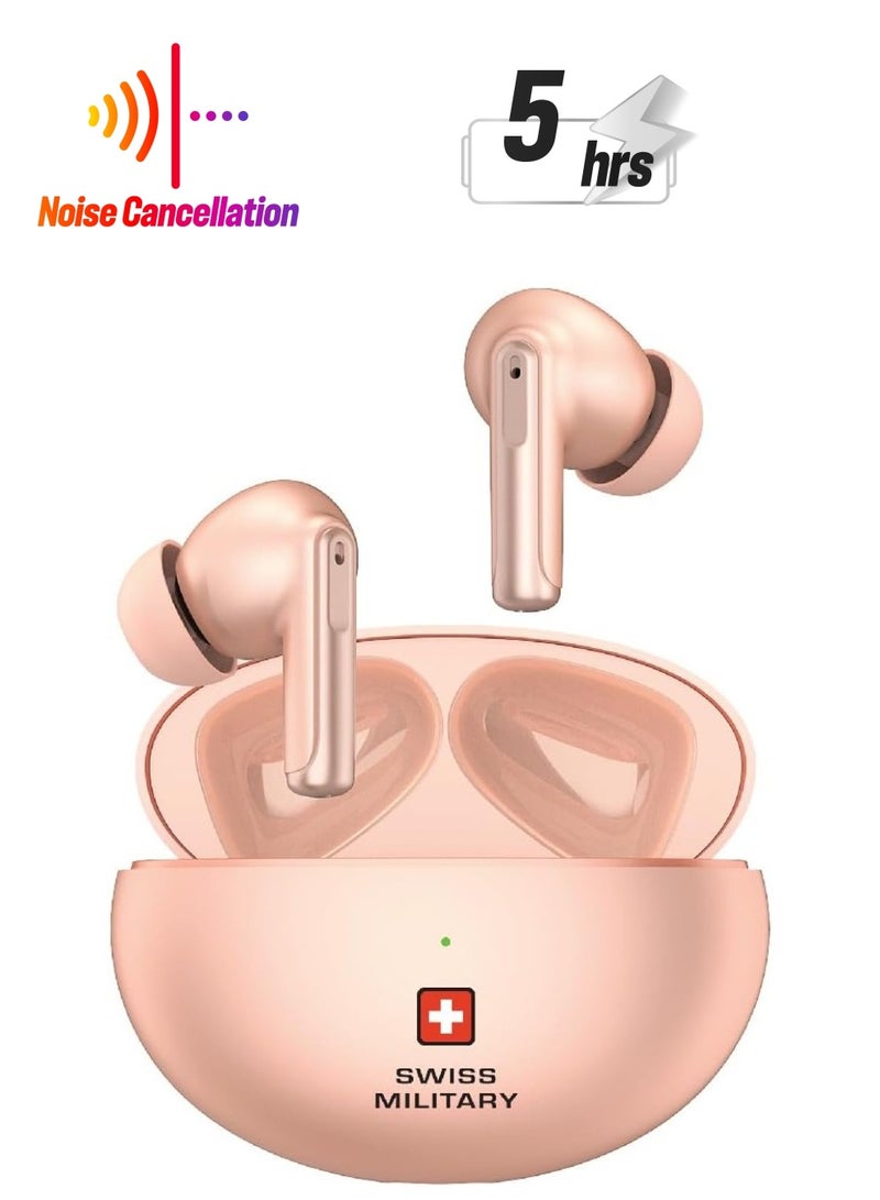 SWISS MILITARY Military Victor 3 Wireless Earbuds Bluetooth With Active Noise Cancelling, ENC, 5Hr Music, Wireless Charging Case, 120Hr Standby, Compatible With iPhones, Samsung And Other Smartphones - Pink  - Image 1