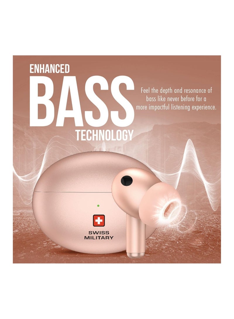 SWISS MILITARY Military Victor 3 Wireless Earbuds Bluetooth With Active Noise Cancelling, ENC, 5Hr Music, Wireless Charging Case, 120Hr Standby, Compatible With iPhones, Samsung And Other Smartphones - Pink  - Image 2