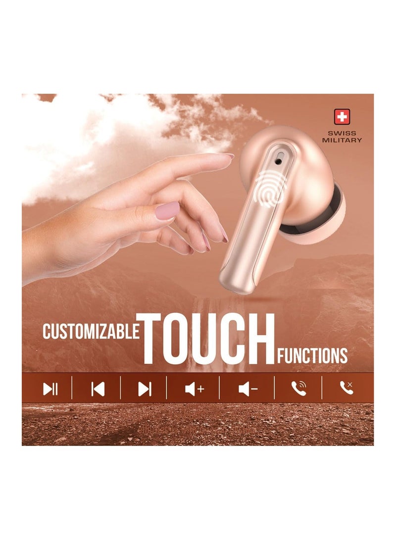 SWISS MILITARY Military Victor 3 Wireless Earbuds Bluetooth With Active Noise Cancelling, ENC, 5Hr Music, Wireless Charging Case, 120Hr Standby, Compatible With iPhones, Samsung And Other Smartphones - Pink  - Image 3