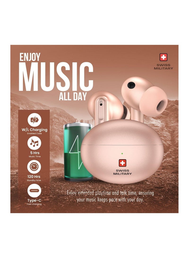 SWISS MILITARY Military Victor 3 Wireless Earbuds Bluetooth With Active Noise Cancelling, ENC, 5Hr Music, Wireless Charging Case, 120Hr Standby, Compatible With iPhones, Samsung And Other Smartphones - Pink  - Image 4