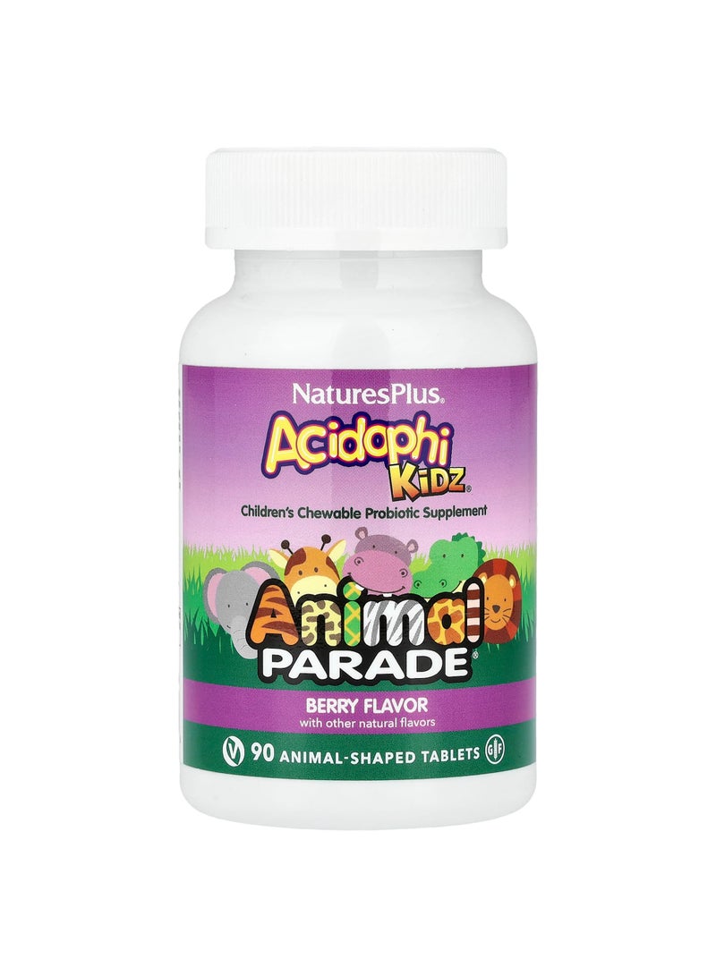 NaturesPlus Source of Life, Animal Parade, AcidophiKidz, Children's Chewable, Berry, 90 Animal-Shaped Tablets