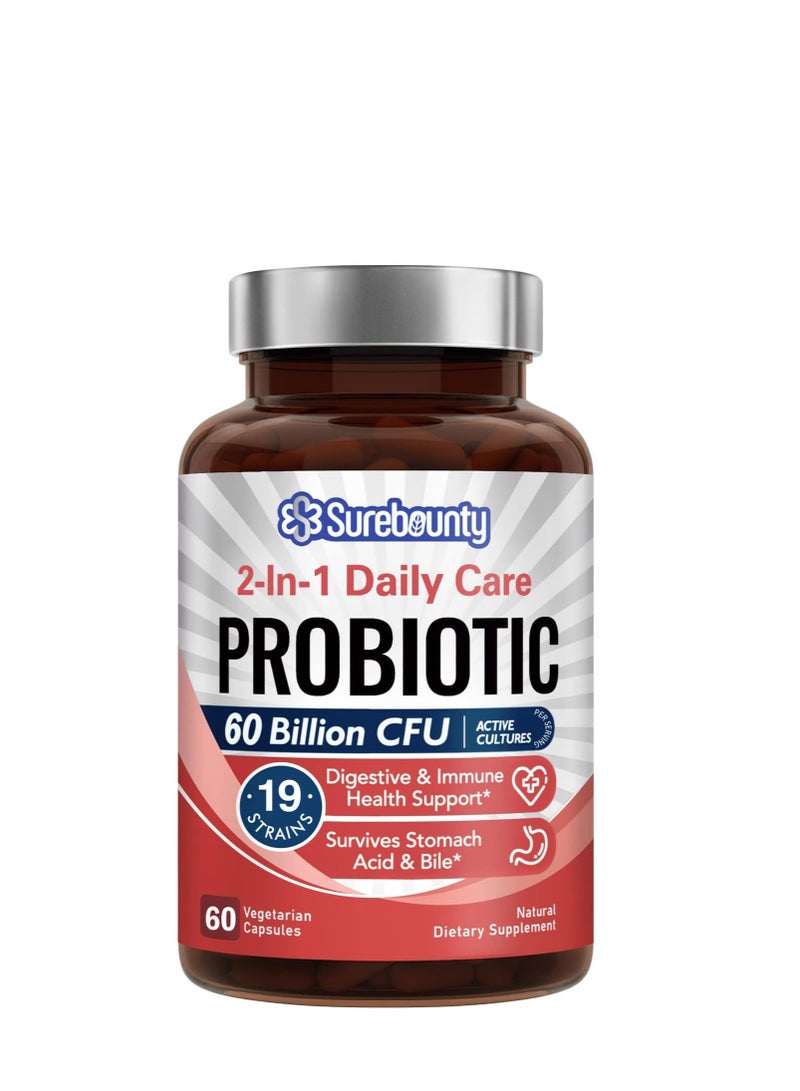 شورباونتي 2 في 1 بروبيوتيك للعناية اليومية، 60 مليار وحدة تشكيل مستعمرة، 19 سلالة، 60 كبسولة - Image 1