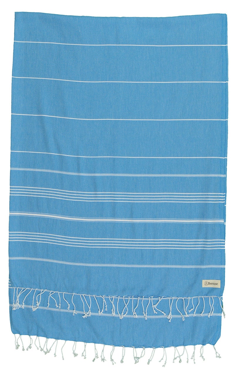 Bersuse Towels Anatolia XL Beach Blanket Throw Blanket Turkish Towel 100% Cotton Extra-Large Quick-Dry Lightweight Premium Peshtemal Towel - 61x82 Inches, Ocean Blue - Image 1