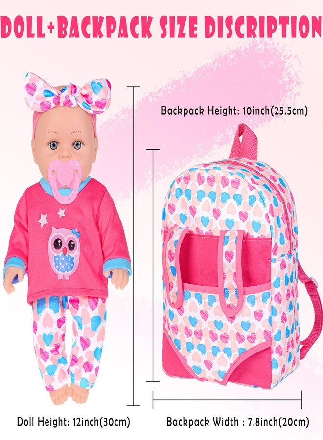 iBayda 12" Baby Doll in Gift Box with Backpack Carrier, Clothes, Feeding Bottle, Pacifier, Diaper and a Toy Rabbit Accessories, First Baby Dolls for Girls 3 Years and Up - Image 3