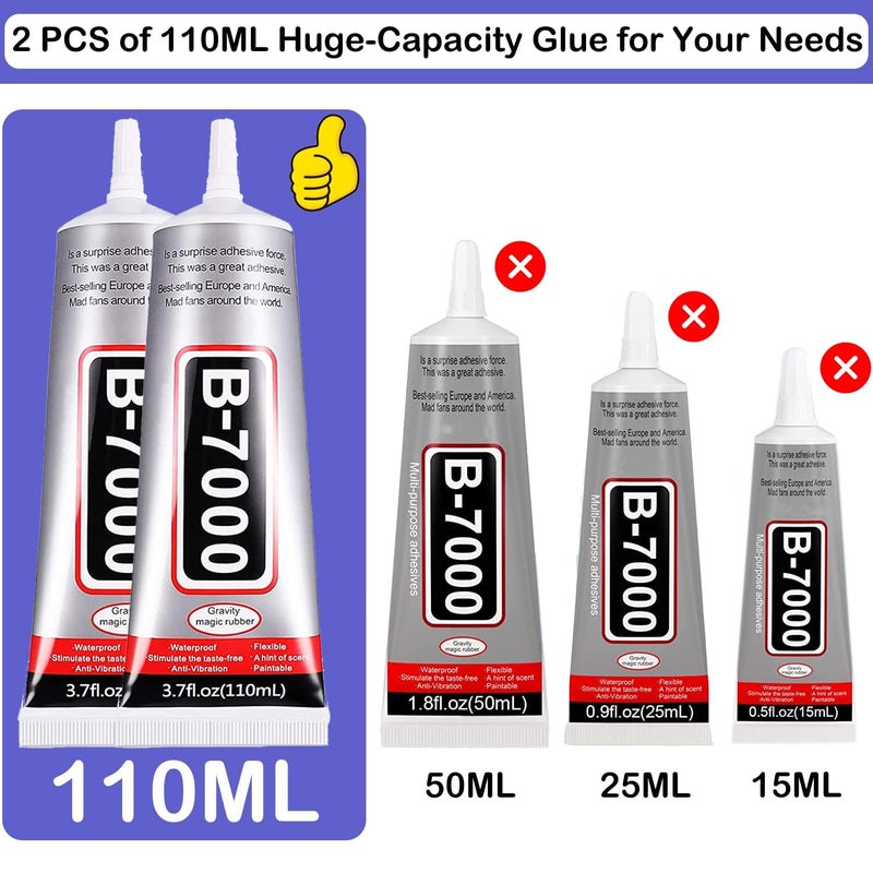 FITTDYHE غراء B7000 اللاصق لأحجار الراين والحرف اليدوية، قطعتان بحجم 110 مل/4 أونصة غراء شفاف B7000، أداة قلم نقطة 5، قلم شمع وملقط، حرف يدوية ومكياج وأحذية وصناعة مجوهرات وأظافر مدمج وصغير الحجم - Image 3