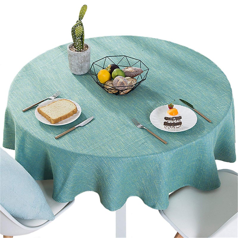Dimatic Cotton Linen Solid Color Tablecloth Round Simple Style Table Cover for Small Round Table 2440 2 Seats Green Round  48 Inch