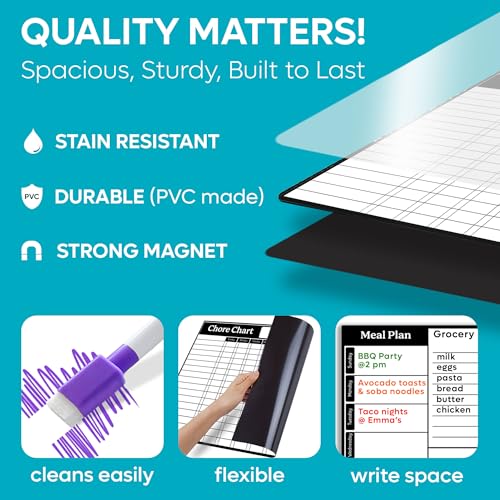 MODERNEAT Magnetic Chore Chart Dry Erase Whiteboard Set - Pocket Charts - Chores Chart for Multiple Kids, Teens & Adults (11.5"x 15"), Daily Meal Plann (7"x 9") - Family Schedule Planners & 6 Fine Tip Markers - Image 3