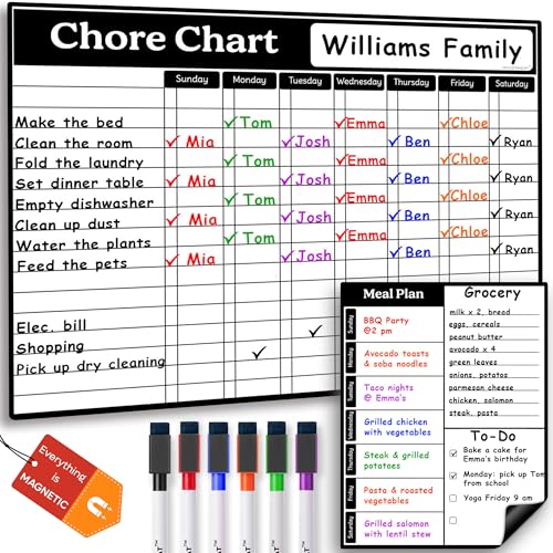 MODERNEAT Magnetic Chore Chart Dry Erase Whiteboard Set - Pocket Charts - Chores Chart for Multiple Kids, Teens & Adults (11.5"x 15"), Daily Meal Plann (7"x 9") - Family Schedule Planners & 6 Fine Tip Markers - Image 1