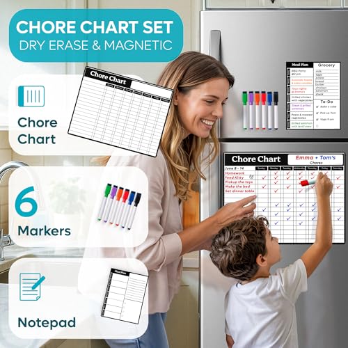 MODERNEAT Magnetic Chore Chart Dry Erase Whiteboard Set - Pocket Charts - Chores Chart for Multiple Kids, Teens & Adults (11.5"x 15"), Daily Meal Plann (7"x 9") - Family Schedule Planners & 6 Fine Tip Markers - Image 2