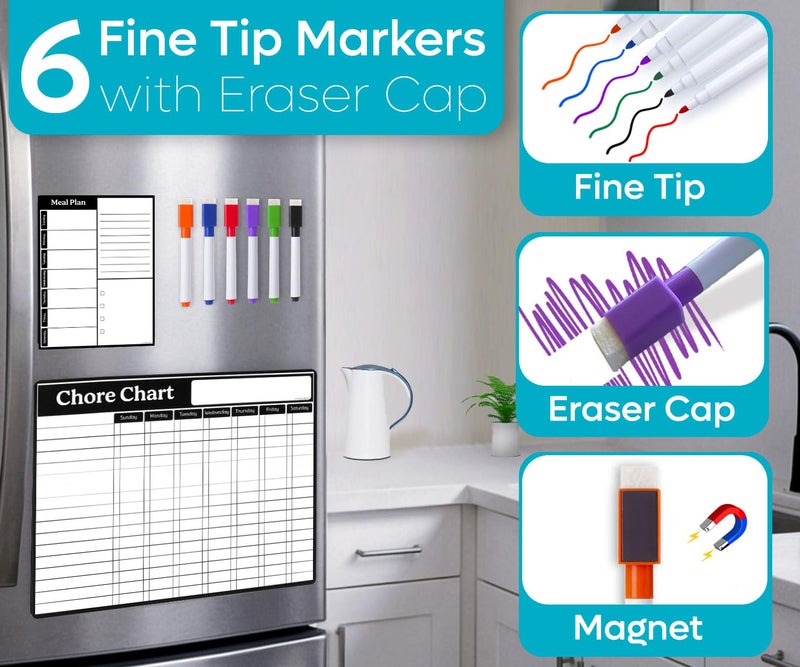 MODERNEAT Magnetic Chore Chart Dry Erase Whiteboard Set - Pocket Charts - Chores Chart for Multiple Kids, Teens & Adults (11.5"x 15"), Daily Meal Plann (7"x 9") - Family Schedule Planners & 6 Fine Tip Markers - Image 5
