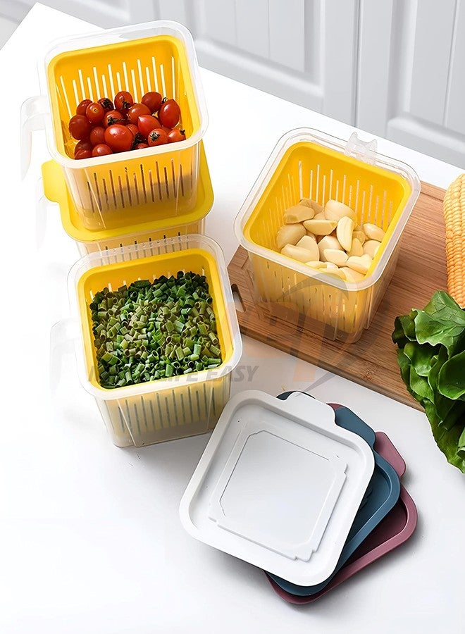 KWER Fridge Storage Boxes Vegetable Basket For Fridge Containers For kitchen Storage With Removable Plastic Drain Basket Refrigerator Storage Boxes Keep Fresh Fish Meat (Pack Of 2) - Image 5