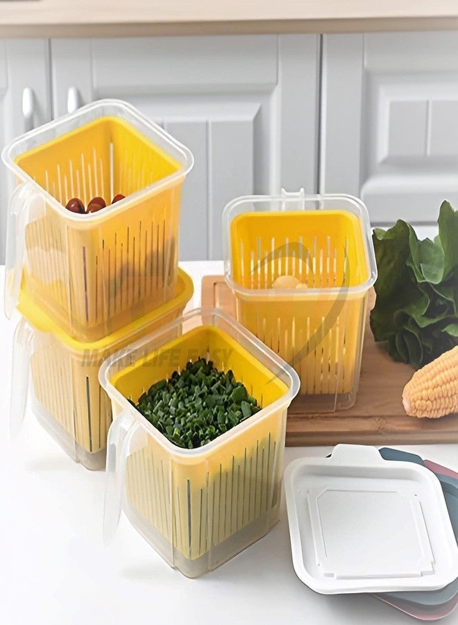 KWER Fridge Storage Boxes Vegetable Basket For Fridge Containers For kitchen Storage With Removable Plastic Drain Basket Refrigerator Storage Boxes Keep Fresh Fish Meat (Pack Of 2) - Image 3