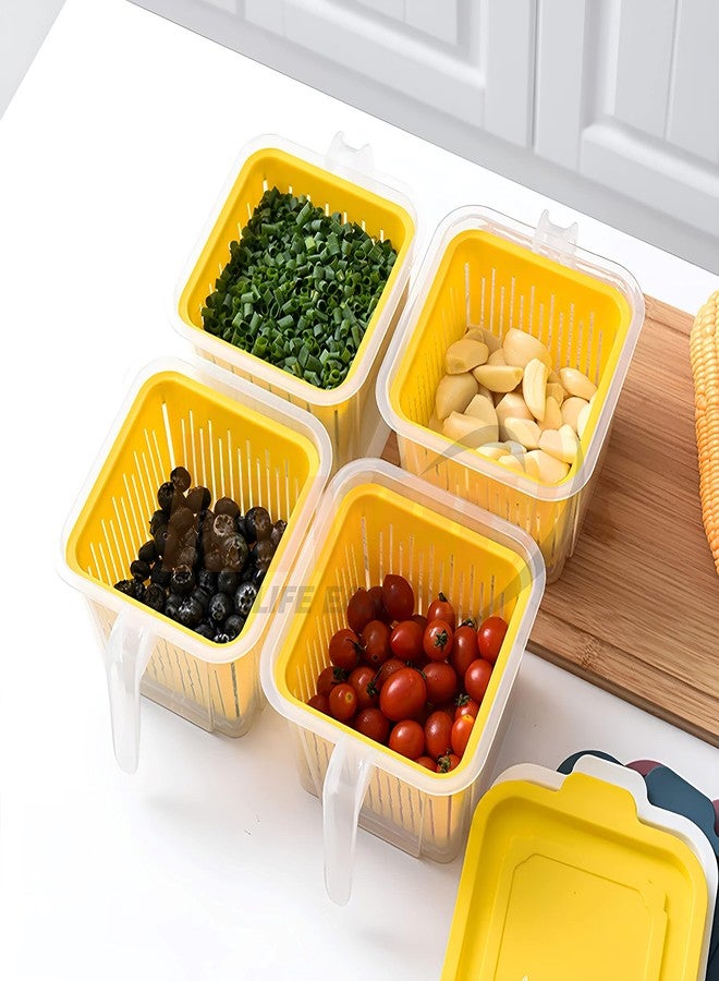 KWER Fridge Storage Boxes Vegetable Basket For Fridge Containers For kitchen Storage With Removable Plastic Drain Basket Refrigerator Storage Boxes Keep Fresh Fish Meat (Pack Of 2) - Image 4