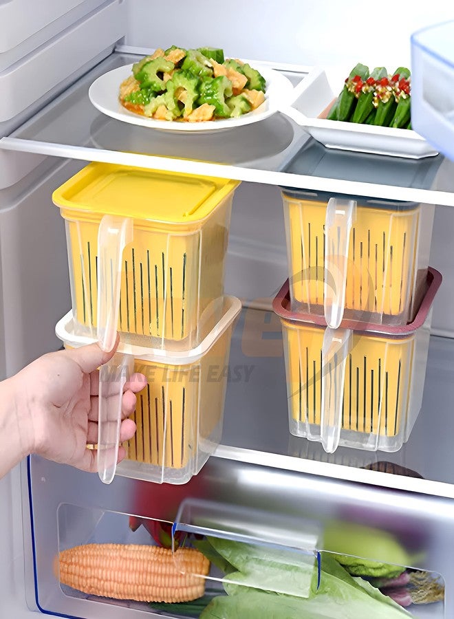 KWER Fridge Storage Boxes Vegetable Basket For Fridge Containers For kitchen Storage With Removable Plastic Drain Basket Refrigerator Storage Boxes Keep Fresh Fish Meat (Pack Of 2) - Image 1