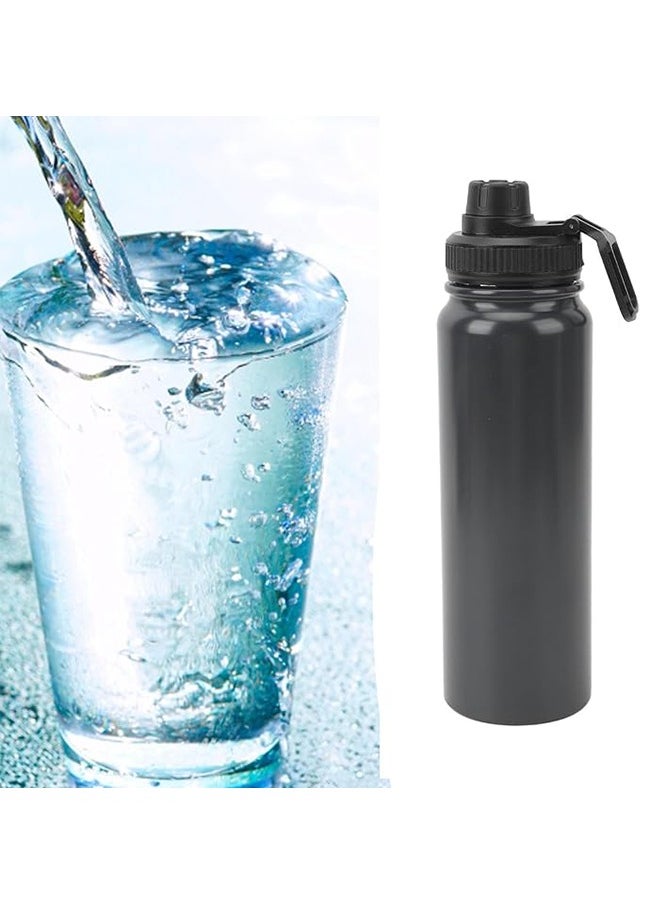 Insulated sports water bottle 1000ml Stainless Steel Reusable Water Bottle, Fitness Water Bottle for Gym, Travel, Camping, BPA Free Keep Cold 24H Hot 12H Black 1L