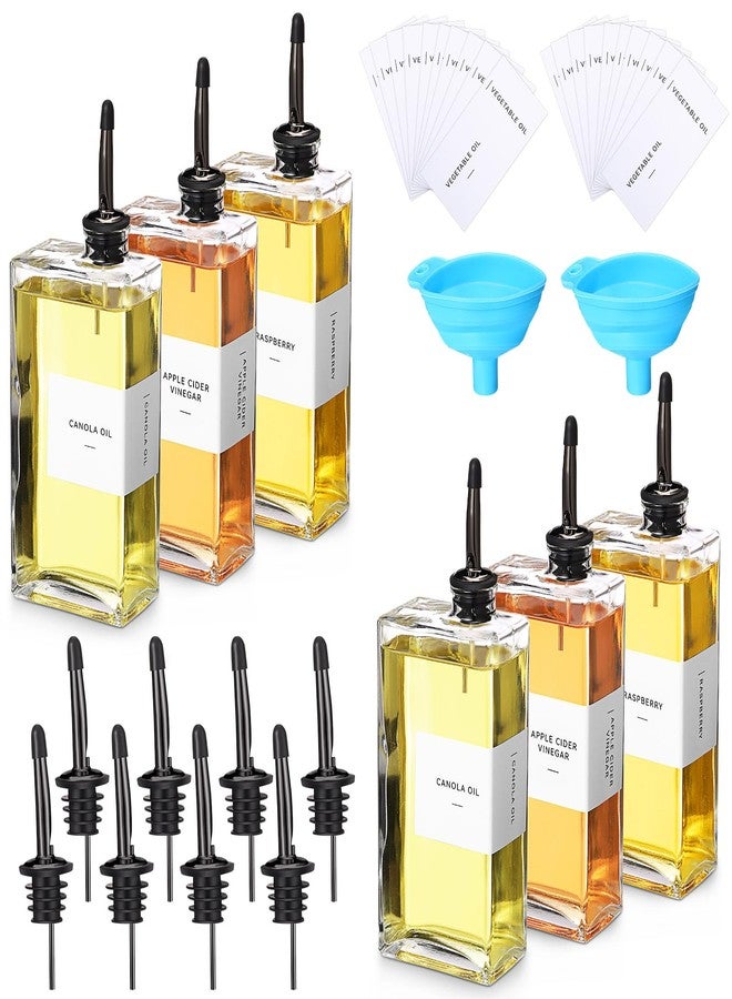 Reallnaive 6 Sets Olive Oil Dispenser Bottles for Kitchen with Nozzles Funnel Labels Cooking Oil Dispenser 500ml Set for Kitchen Vinegar Coffee Syrup (Black) - Image 1