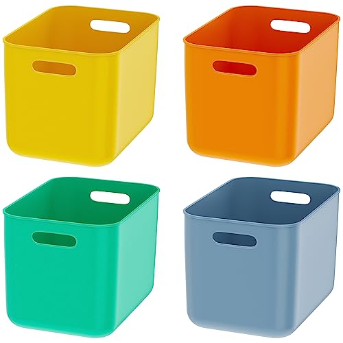 OWill 4Pack 22L Plastic Storage Bins and Baskets for Efficient Home Classroom Organization Multiple Colors containers for Kitchen Cupboard Box Bathroom Organizer on Shelves and Tubs