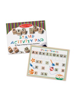 Melissa & Doug Deluxe Letters and Numbers Wooden Stamp Set ABCs 123s With Activity Book, 4-Color Stamp Pad  - Image 3