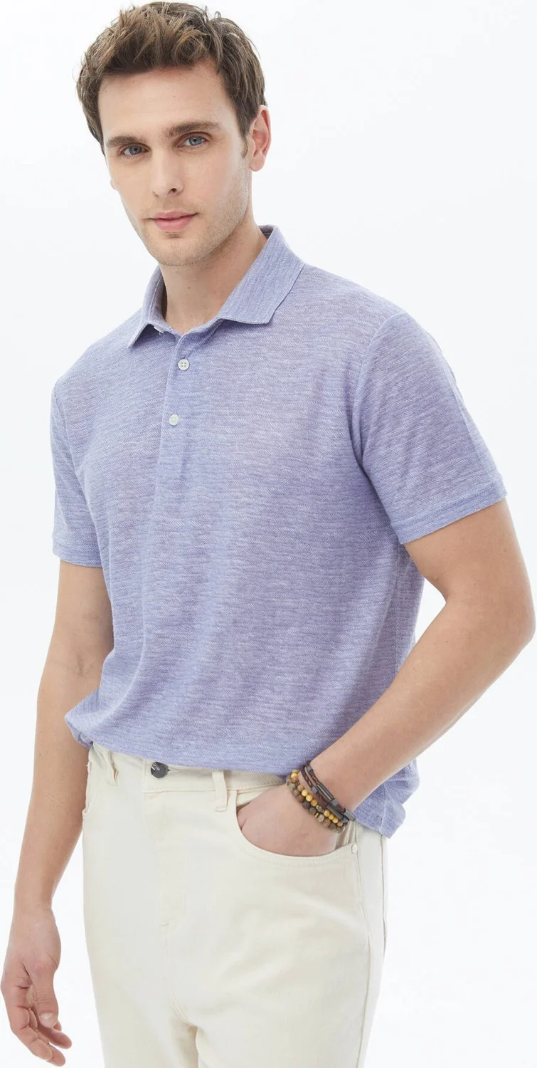 Kip Purple Printed Polo Collar Cotton Blend T-Shirt