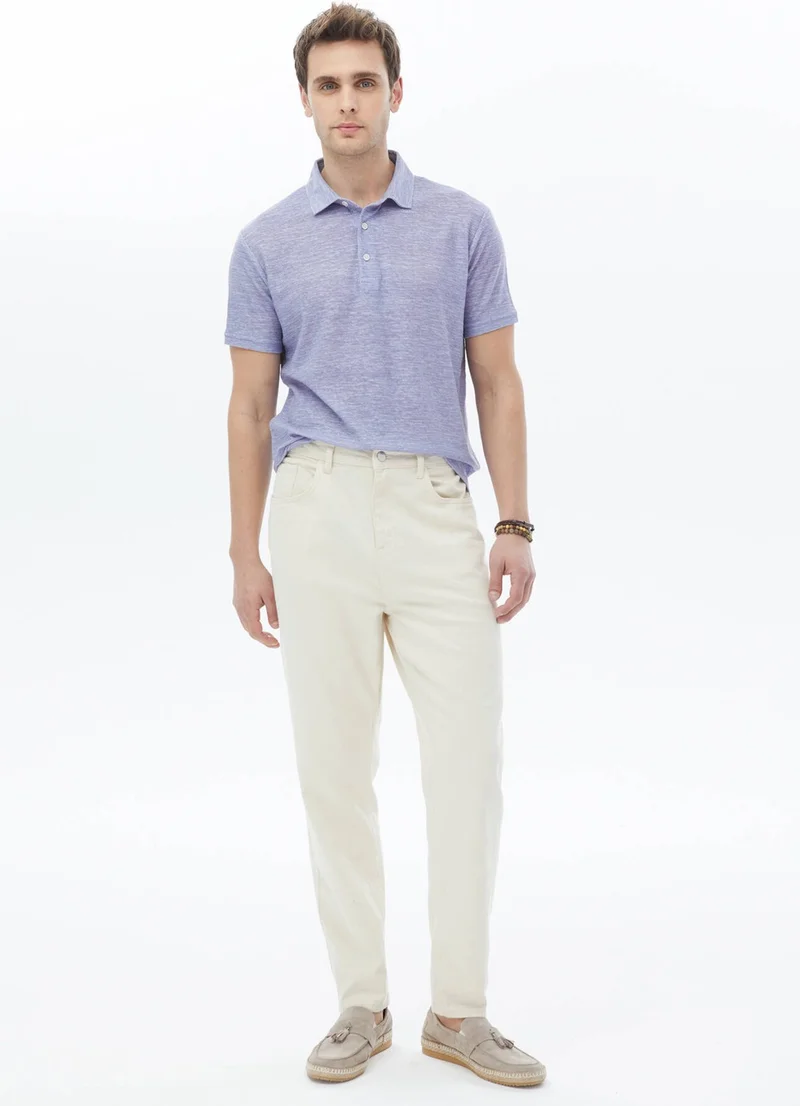 Kip Purple Printed Polo Collar Cotton Blend T-Shirt
