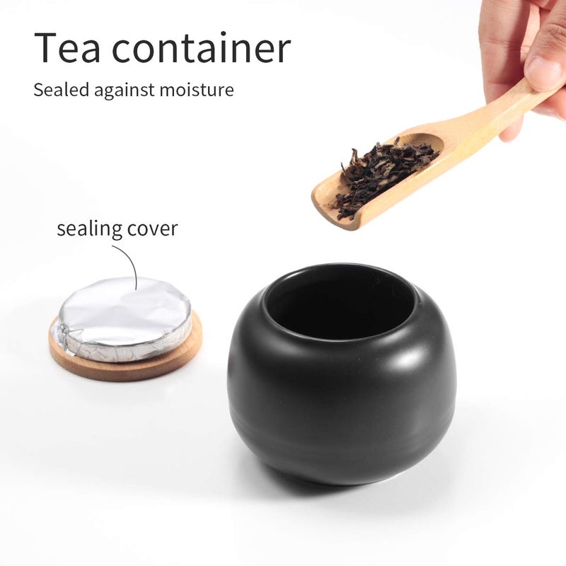 Lyty Chinese Tea Pot Cup Set with Tray Infuser - Travel Ceramic Tea set Porcelain Teapot, Portable All in One Bag for Outdoor Picnic Business Hotel (Black) - Image 5