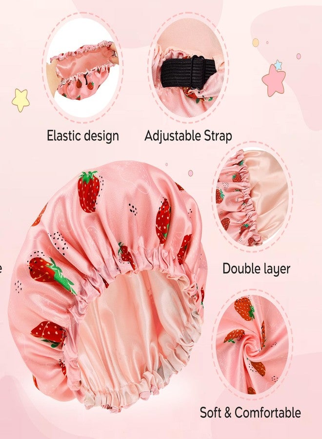 Zando Baby Satin Bonnet for Sleeping Soft and Skin-Friendly Reduce Hair Friction-Tangling and Breakage Adjustable Double Layer Reversible for Baby Bonnets 0-6 Months Strawberry - Image 2