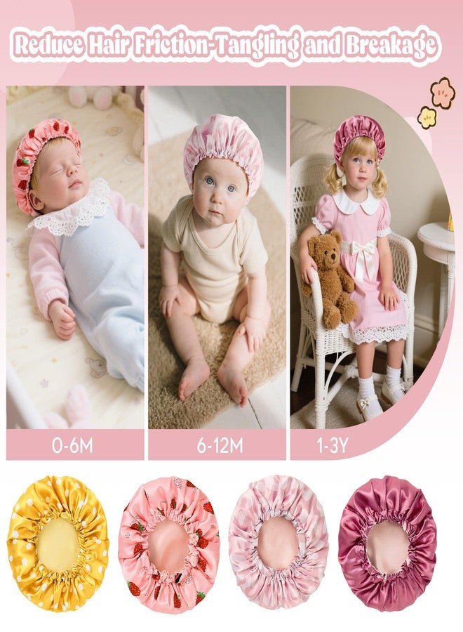 Zando Baby Satin Bonnet for Sleeping Soft and Skin-Friendly Reduce Hair Friction-Tangling and Breakage Adjustable Double Layer Reversible for Baby Bonnets 0-6 Months Strawberry - Image 3